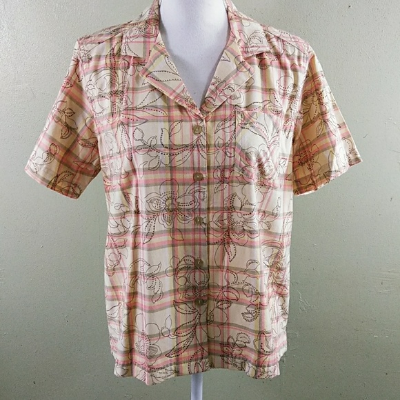Erika Tops - Short Sleeved Plaid & Floral Print Shirt PL NWOT